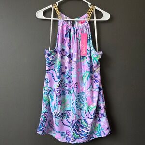 NEW Lilly Pulitzer Bowen Top Mermaid For You Lilac Freesia Gold Chain Halter XL